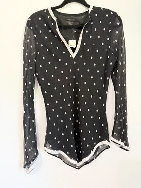 Anne Carson polka dot long sleeve blouse v neck silk small